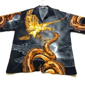 Vintage Moon Dragon Eagle Aloha Hawaiian Shirt Men's XL Black Short Sleeve